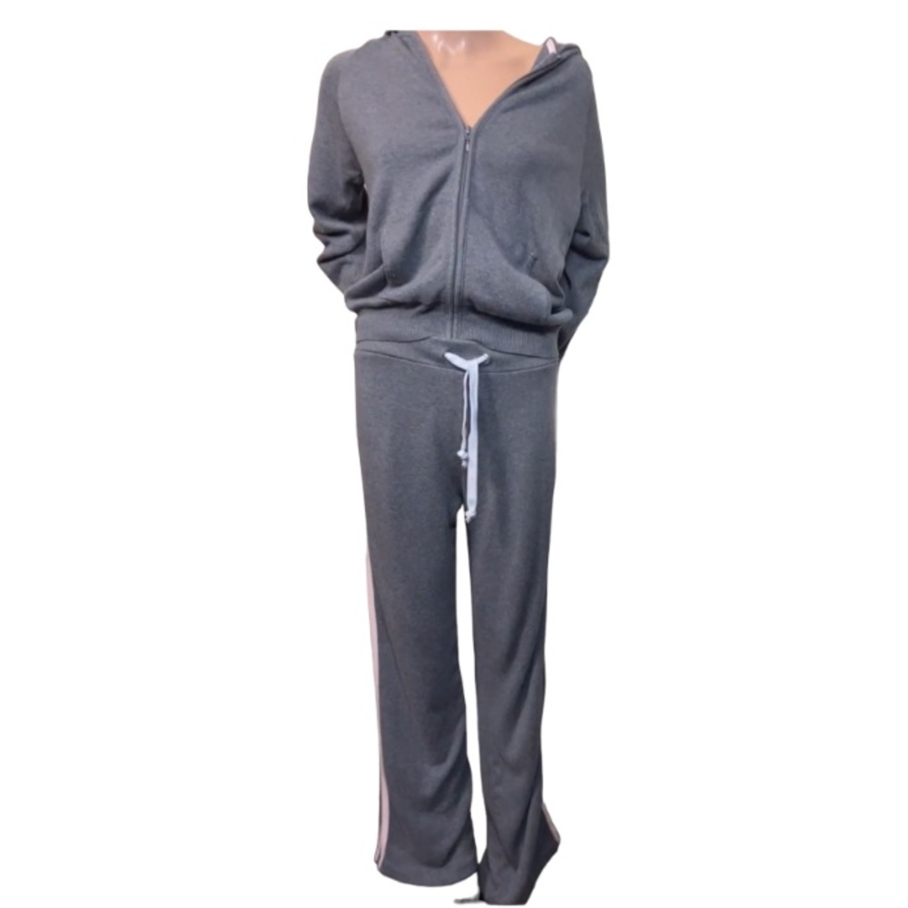 New York Laundry 2 Piece Knit Track suit Hooded Gray W / Pink Striped size S